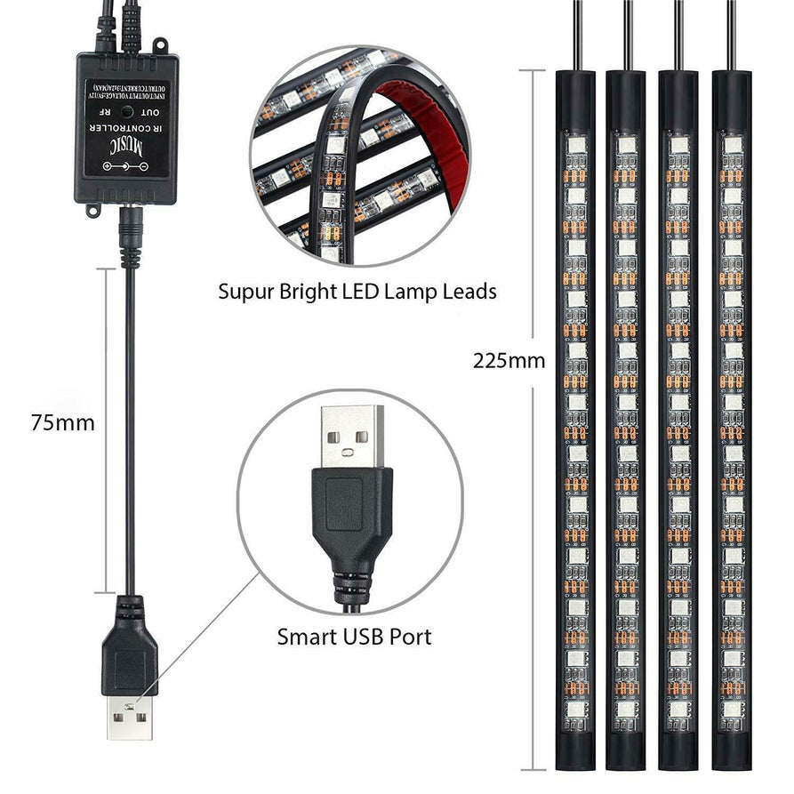 Car LED atmosphere light 12 lights colorful voice-controlled trailer four 48SMD music with remote control USB foot circulation light RGB