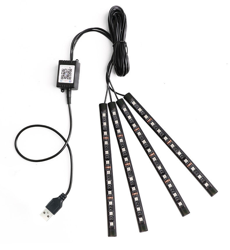 Car LED atmosphere light 12 lights colorful voice-controlled trailer four 48SMD music with remote control USB foot circulation light RGB